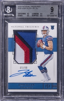 2018 Panini National Treasures #163 Josh Allen Signed Patch Rookie Card (#65/99) - BGS MINT 9/BGS 10